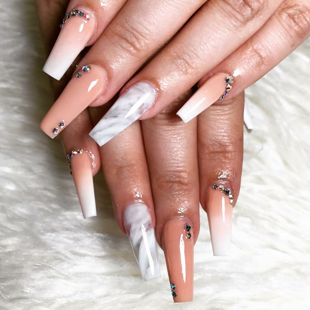 45 Latest Nails With Rhinestones Designs To Try In 2024! 18 Marble Nuances And Contrasting Gems