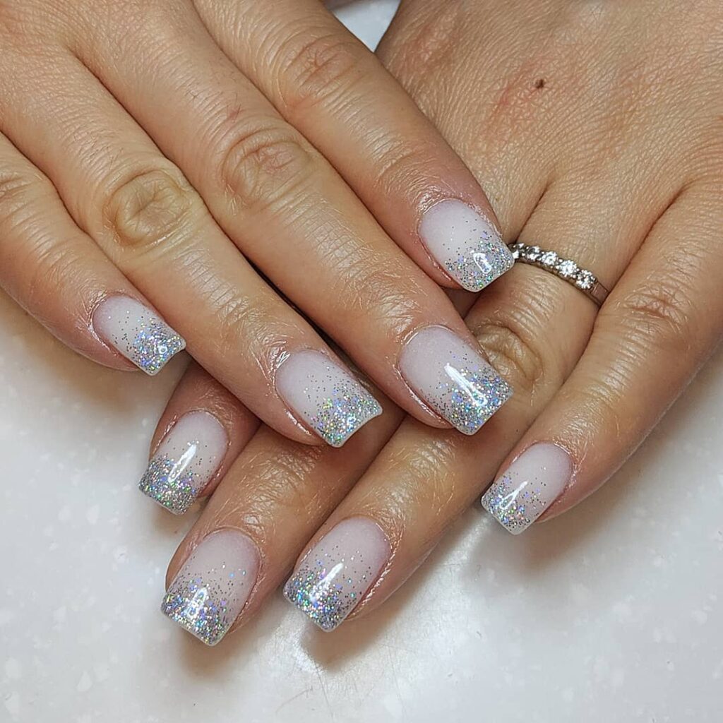 20 Chrome French Manicures to Try in 2024 14 Square Silver Glitter French Nails