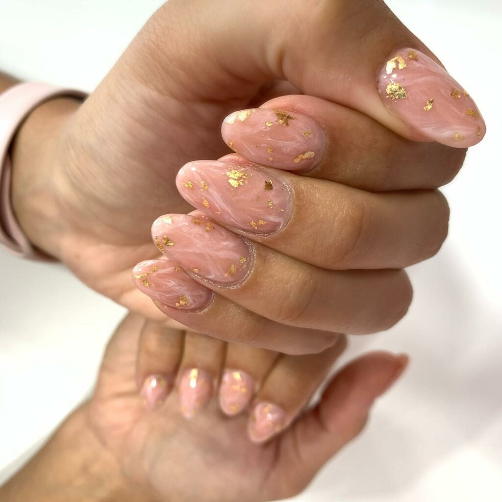 Discover 35 Pink Marble Nail Designs of 2024 34 Rose Quartz With Gold Foil