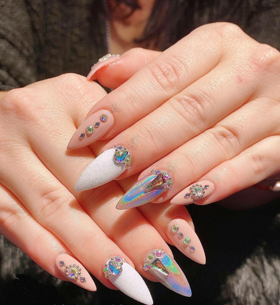 Shimmer with 30 Holographic Nail Designs in 2024 40 Holographic Nail With Rhinestones