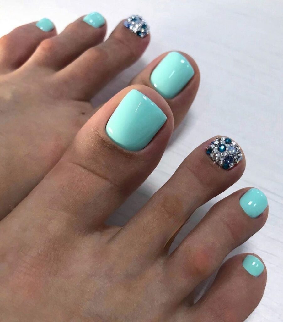 30 Light Blue Pedicure Ideas to Try in 2024 22 Baby Blue With Rhine Stones