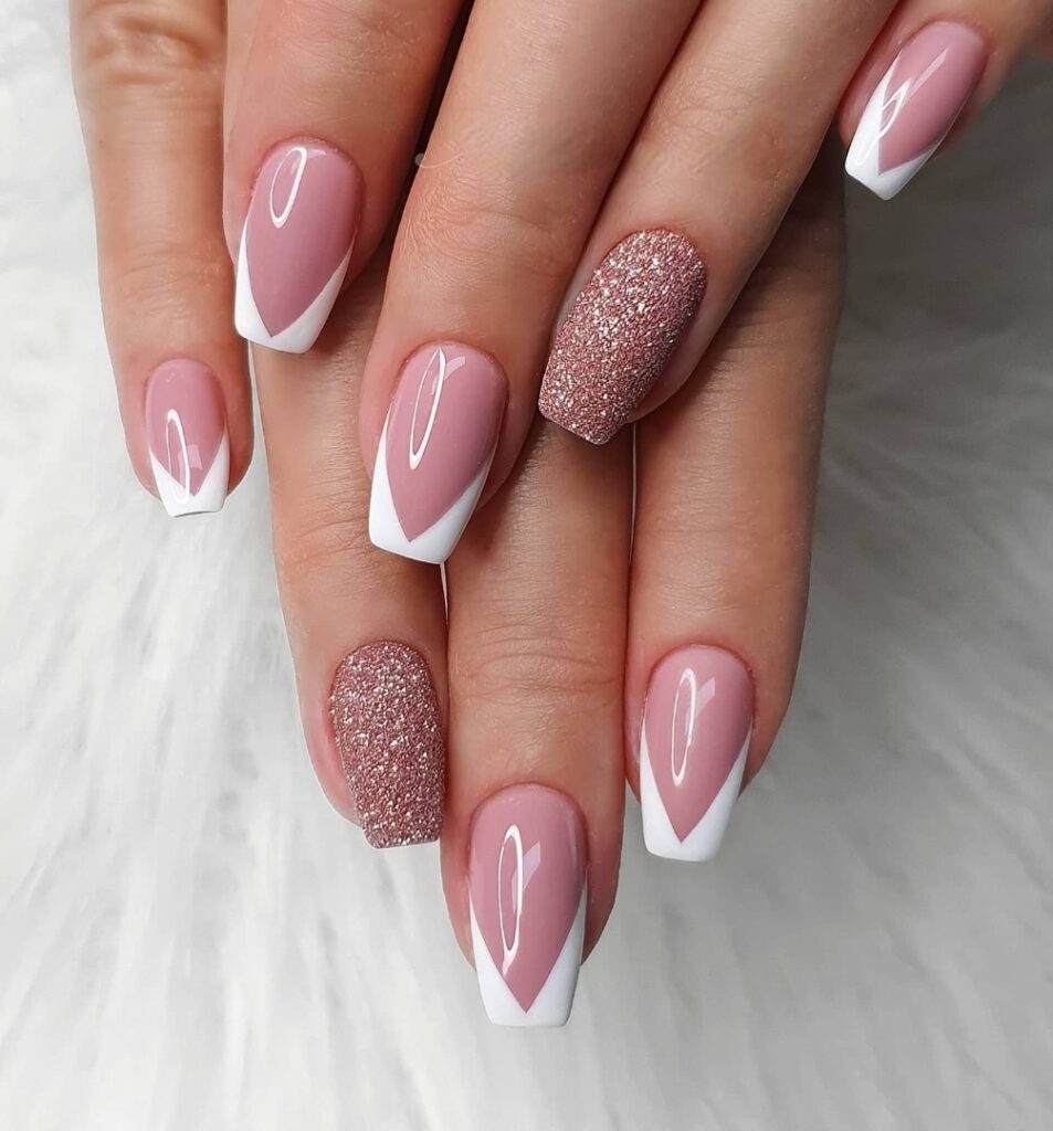 50 Latest V French Tip Coffin Nail Designs To Try In 2024! 13 Modern Glam Of Coffin-Shaped V French Tips