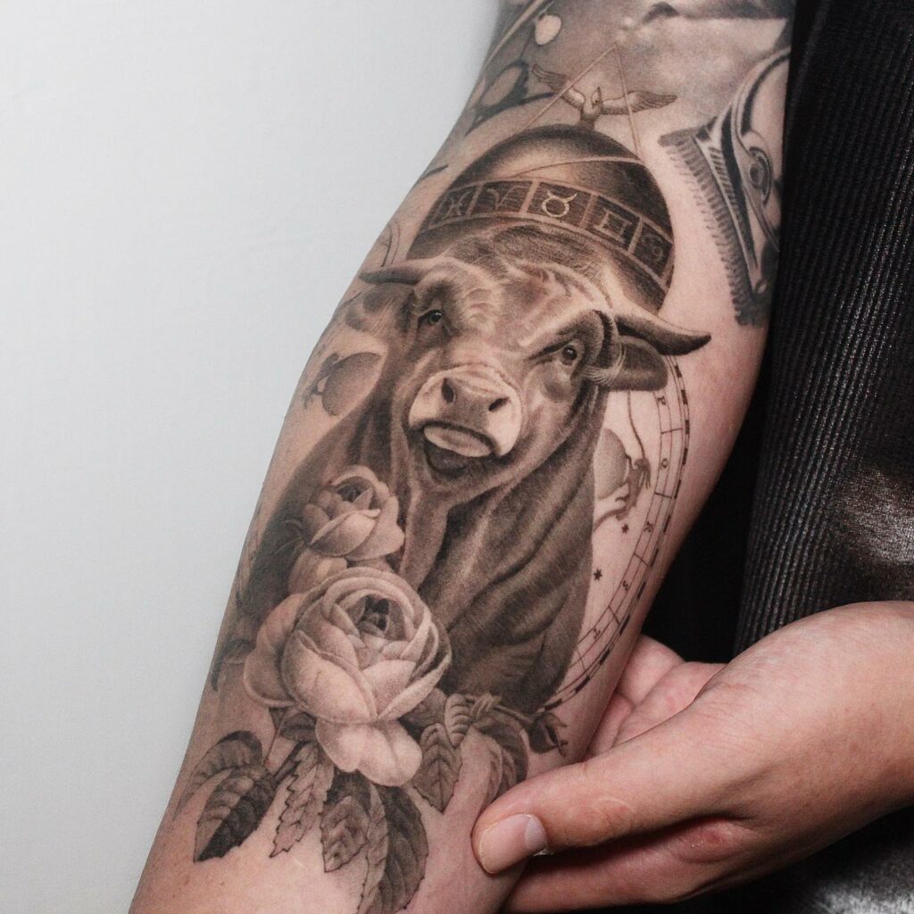 11+ Taurus Tattoo Simple Ideas That Will Blow Your Mind! 13 A Blackwork Forearm Taurus Bull Tattoo