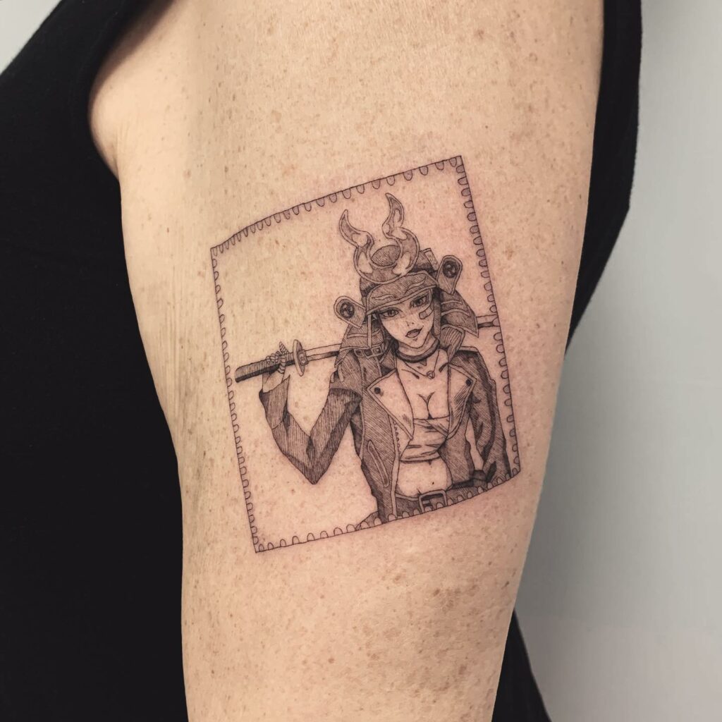 12+ Samurai Girl Tattoo Ideas To Inspire You! 14 A Girl Samurai Stamp Pattern Tattoo