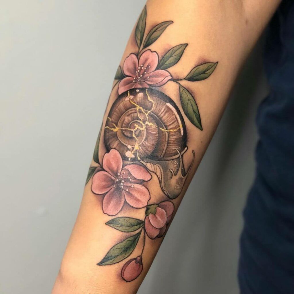 10+ Snail Tattoo Ideas You Have To See To Believe! 15 A Kintsugi Snail Tattoo Design