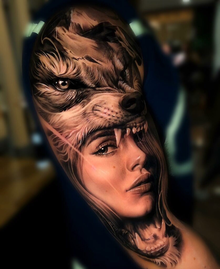 12+ German Tattoo Designs That Will Blow Your Mind! 18 A Mixture of Wildlife and Portrait German tattoo
