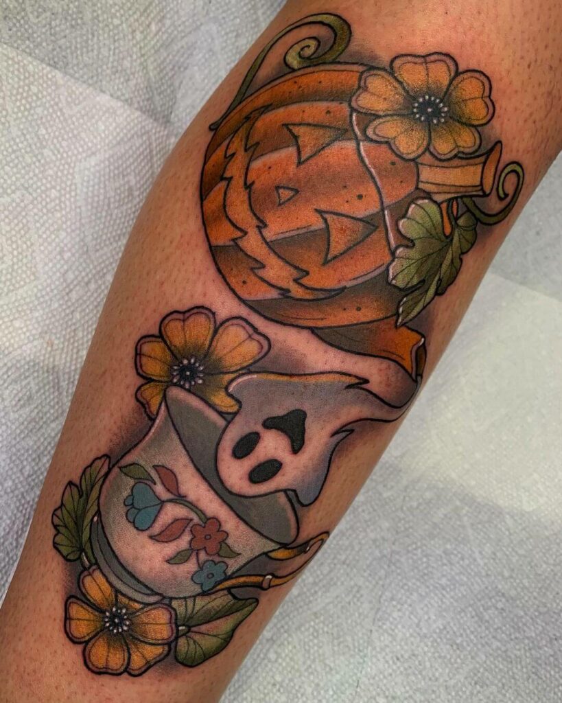 11+ Cute Pumpkin Tattoo Ideas That Will Blow Your Mind! 12 A Tea Party Pumpkin Tattoos