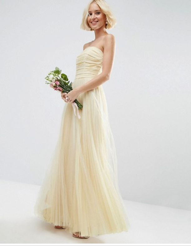ASOS BRIDAL Ruched Mesh Bandeau Maxi Dress – $237 ASOS BRIDAL Ruched Mesh Bandeau Maxi Dress