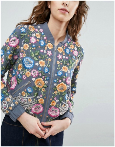 ASOS Needle and Thread Floral Embroidered Bomber Jacket £235 Grey bomber jacket with embroidered flowers