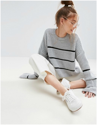 ASOS chunky jumper with contrast ladder stitch £28 ASOS grey chunky jumper with black stripe