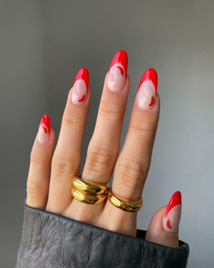 Explore 40 Red French Tip Nail Designs for 2024 11 Abstract Cherry red french nails