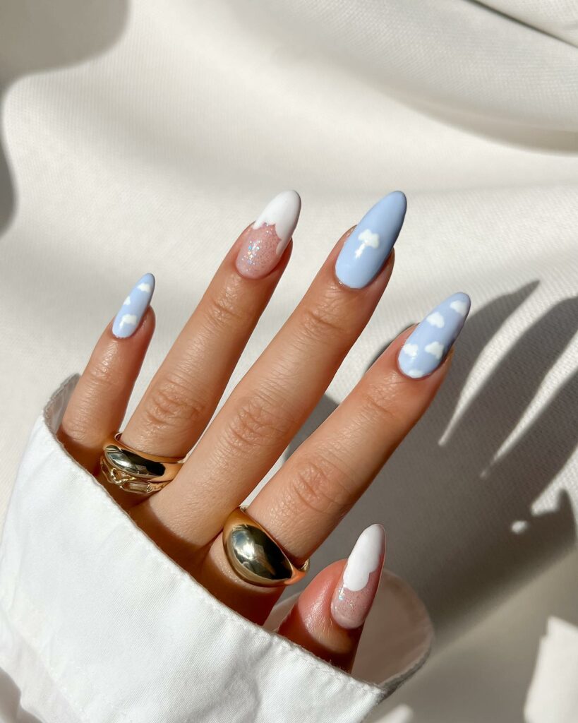 25 Latest Cloud Nails Designs To Try In 2024! 14 Abstract Art Cloud Nails