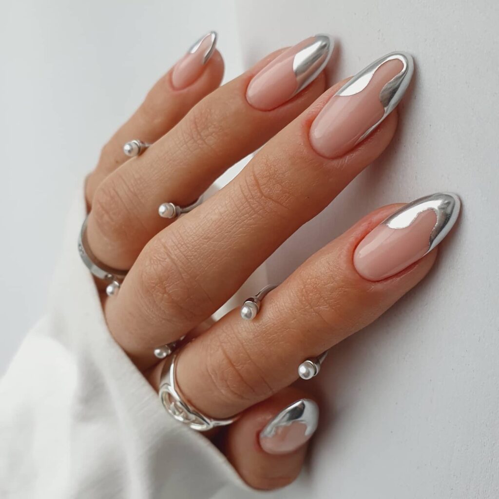 Shine with 20 Silver Christmas Nail Ideas in 2024 26 Abstract French Silver Christmas Nails