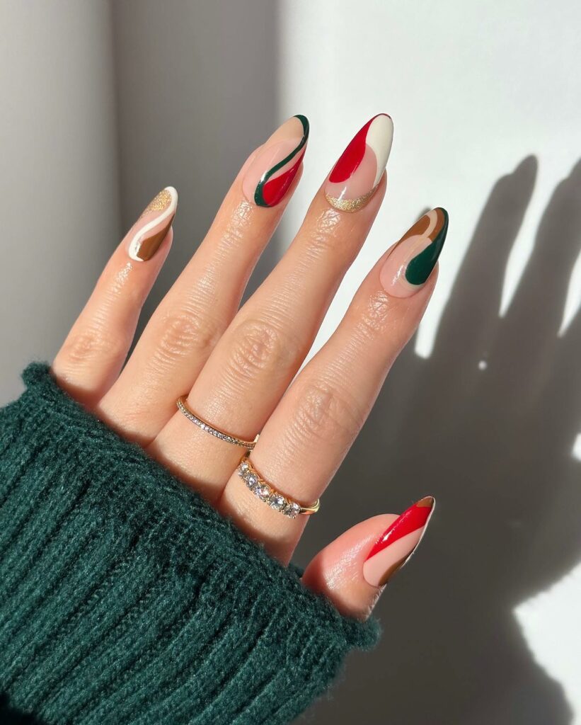 Get Festive with 25 Green Christmas Nail Ideas in 2024 38 Intriguing Abstract Green Christmas Nails