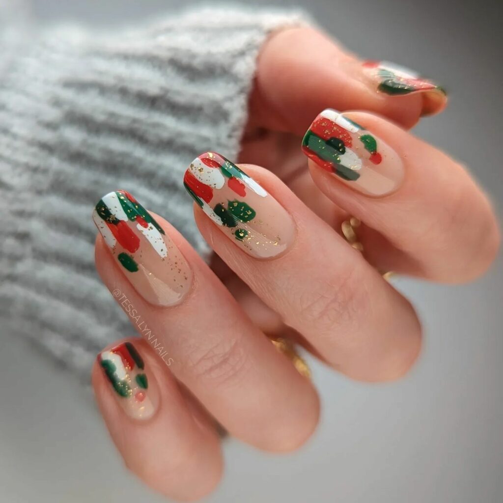 Get Festive with 25 Green Christmas Nail Ideas in 2024 25 Abstract Art on Green Christmas Nails