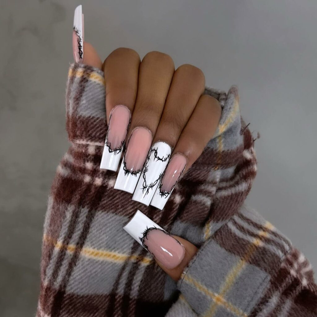 30 Latest Long French Tip Nail Ideas To Try In 2024! 51 Abstract Heartbeat Illustration on Long French Nails