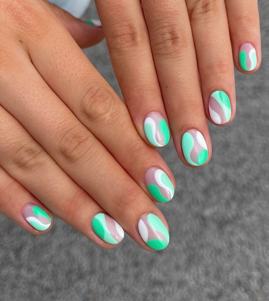 30 Latest Mint Green Nail Ideas To Try Today! 28 Contemporary Abstract Round Mint Green Nails
