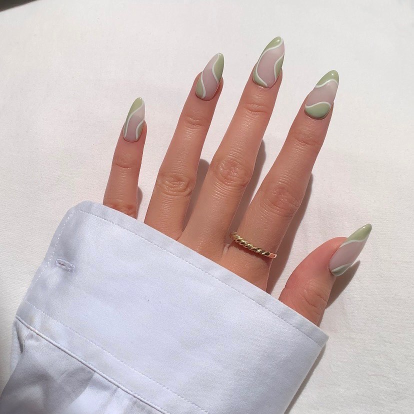 Discover 36 Sage Green Nail Designs To Try in 2024 35 Abstract Sage Swirls Nails