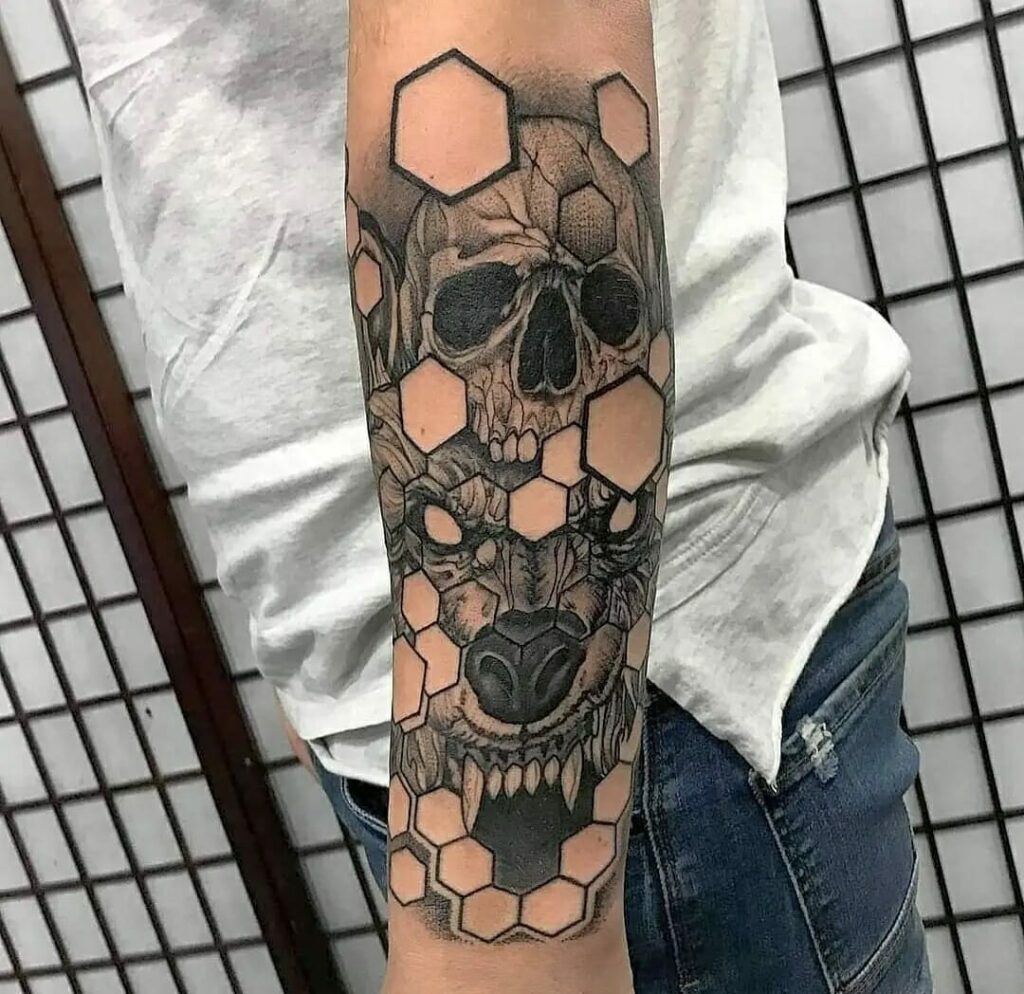10+ Forearm Sleeve Tattoo Ideas You Have To See To Believe! 15 Abstract Skull And Wolf Forearm Sleeve Tattoo