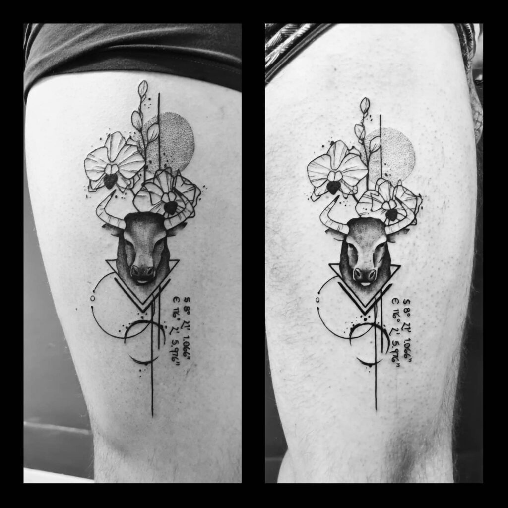 11+ Female Taurus Tattoo Ideas That Will Blow Your Mind! 19 Abstract Taurus Tattoo With Other Designs