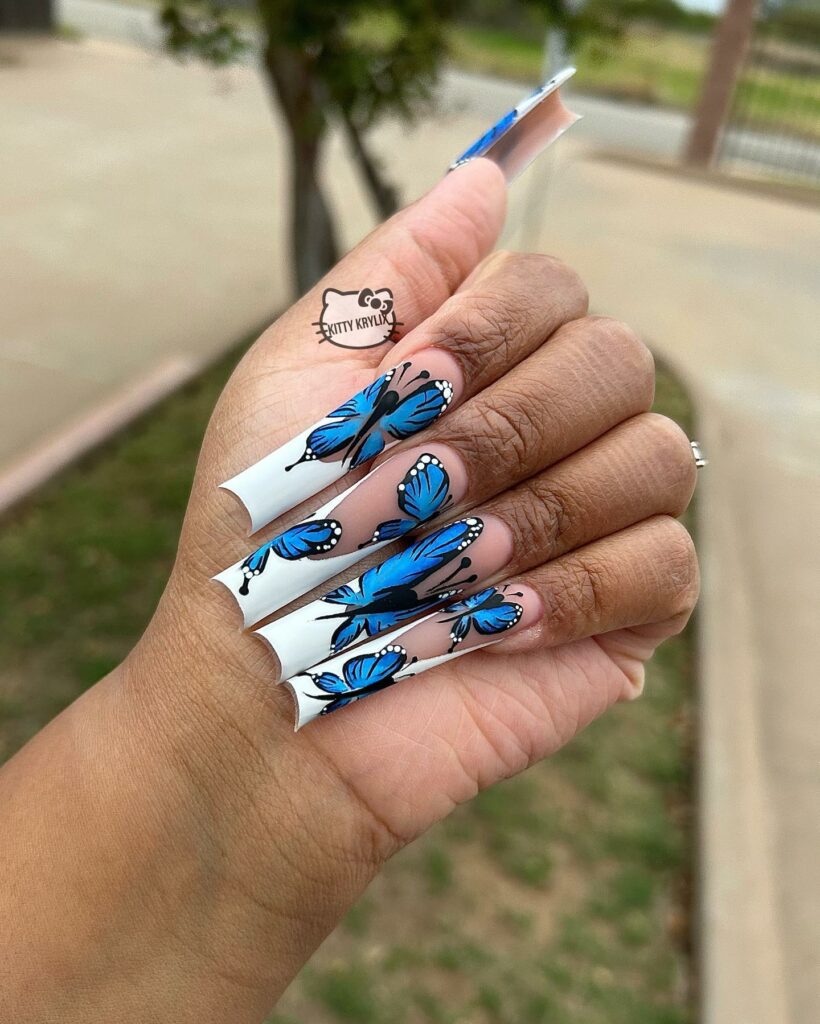 50 Latest Butterfly Nail Designs To try In 2024! 12 Acrylic Blue Butterfly Nails