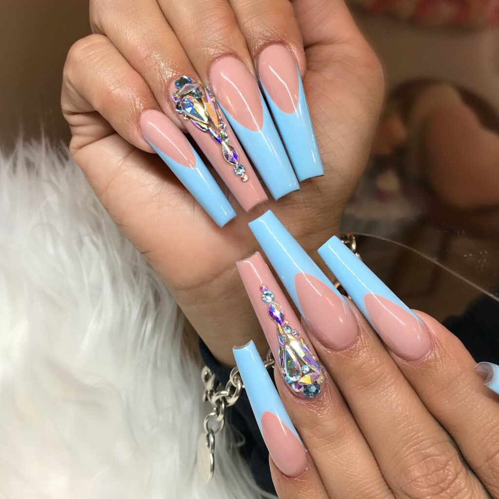 20 Latest Cinderella Nail Ideas To Try In 2024! 23 Acrylic Cinderella Inspired Blue Nails