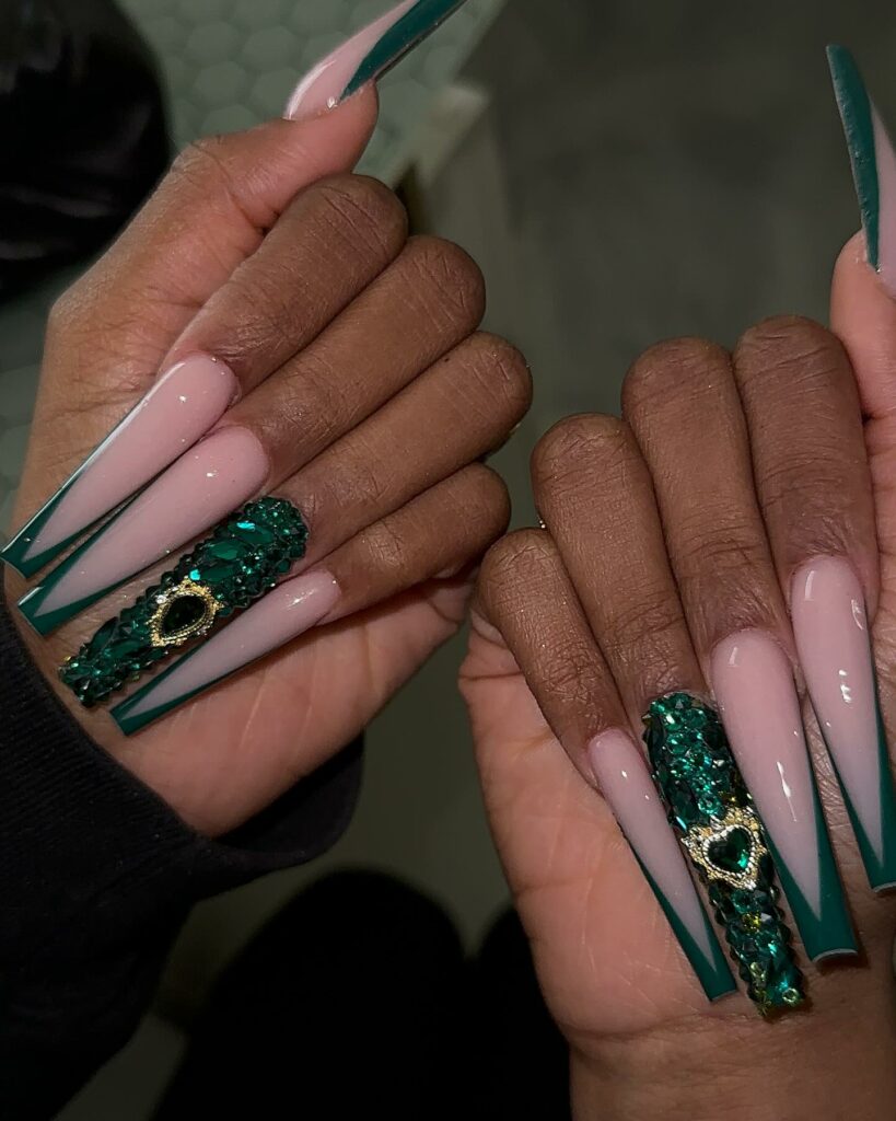 Try 30 Green French Tip Nail Designs of 2024 23 Acrylic Dark Green French Nails