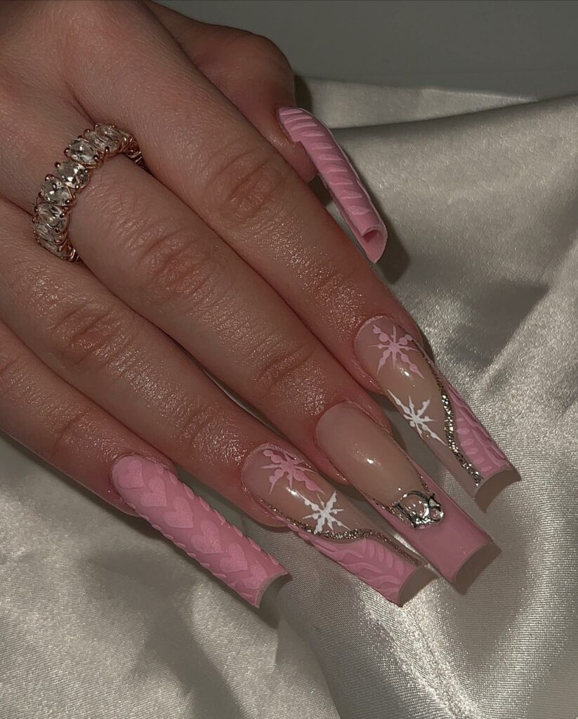Get Festive with 30 Acrylic Christmas Nail Ideas in 2024 33 Acrylic Christmas Nails with French Snowflake Touch