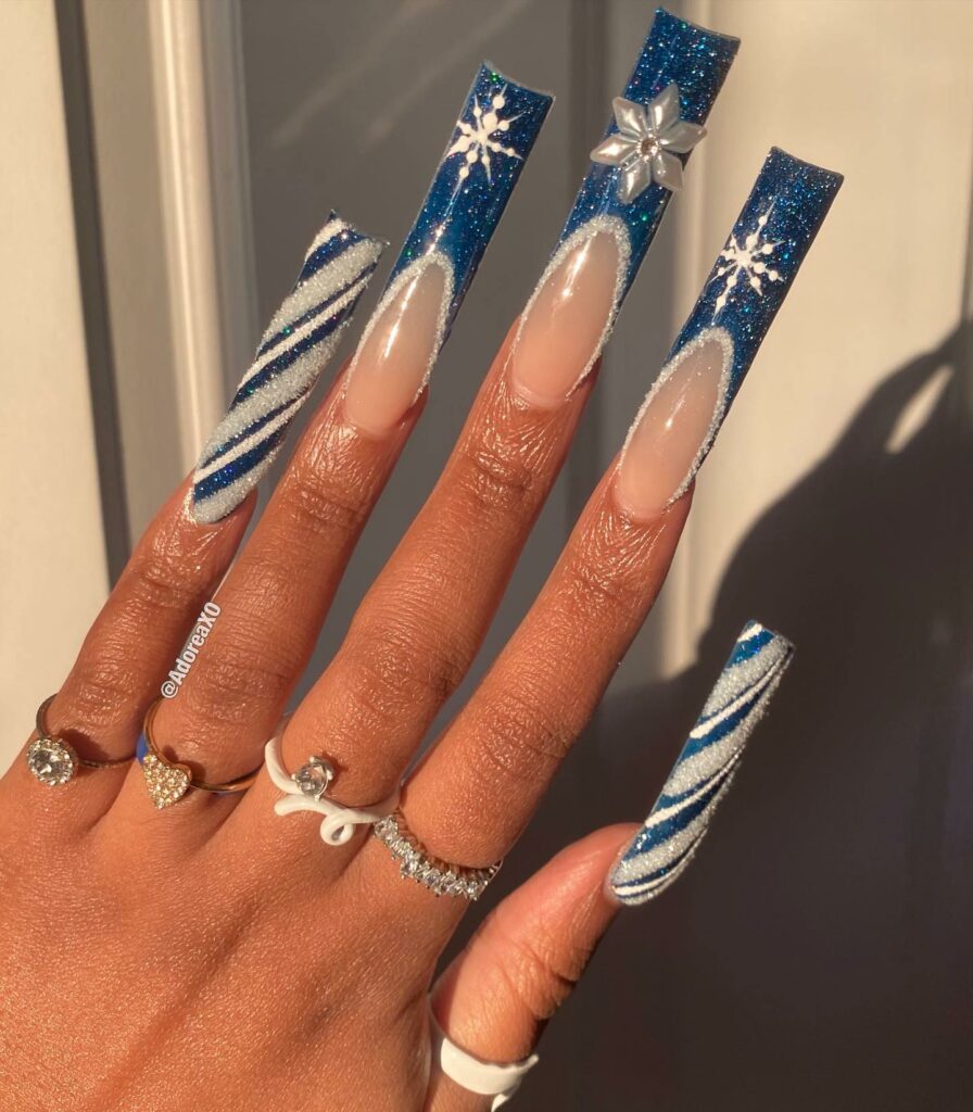 Feel Festive with 30 Blue Christmas Nail Ideas in 2024 38 Acrylic Glitter Blue Christmas Nails