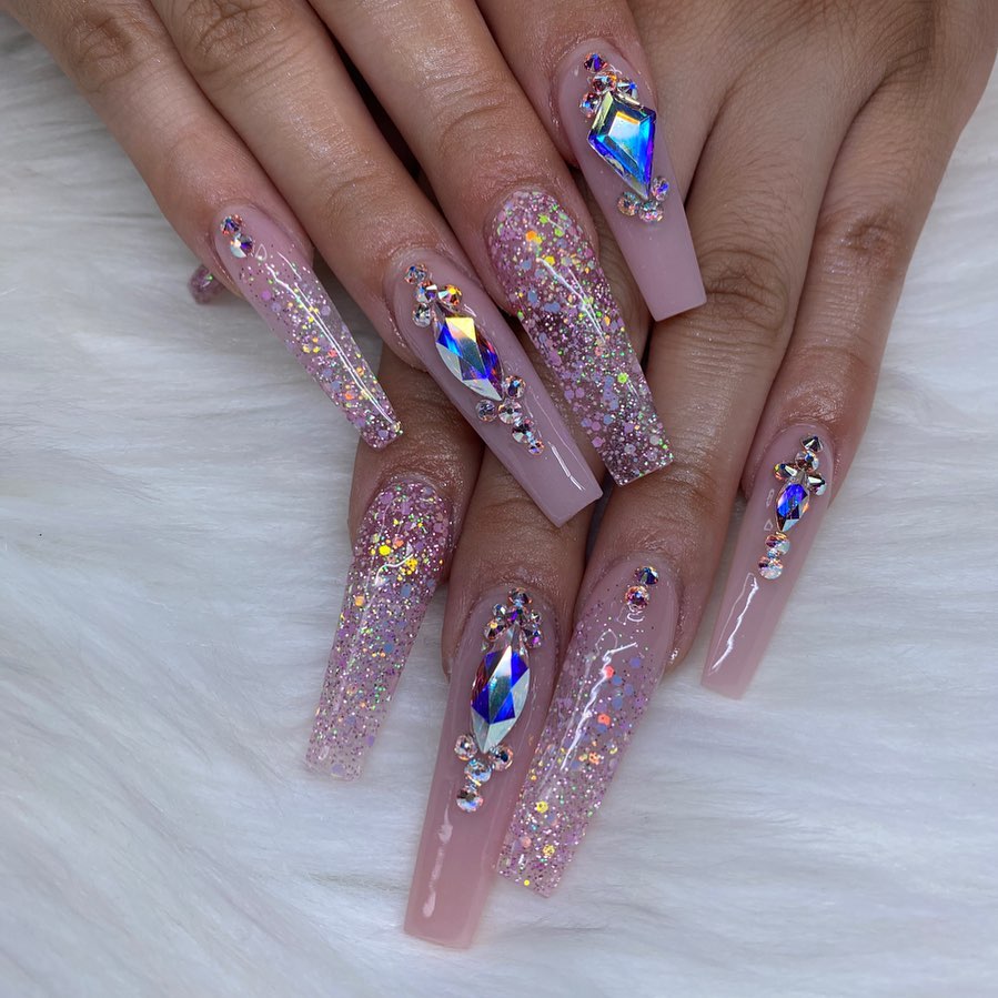 Adorn Your Nails with 30 Light Pink Nail Designs in 2024 35 Acrylic Light Pink Nails with Rhinestone
