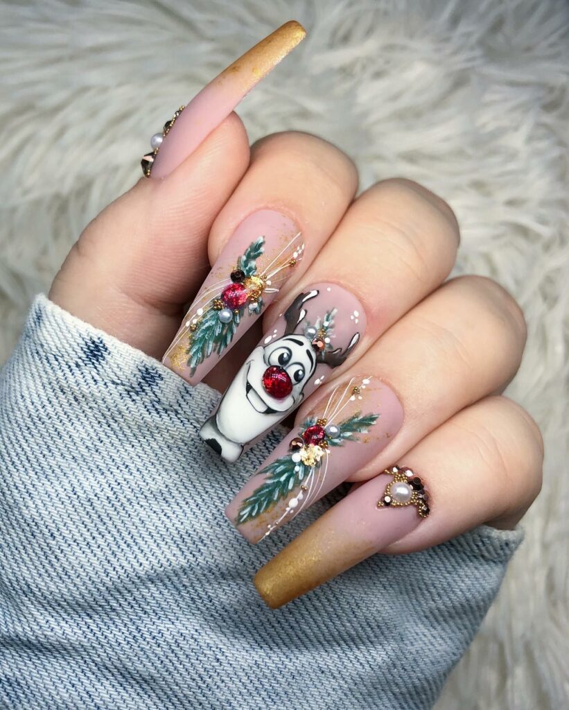 Celebrate with 30 Christmas Coffin Nail Ideas in 2024 37 Olaf's Adventure Charming Frozen Nails
