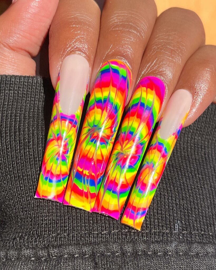 Get Artsy with 25 Tie-Dye Nail Designs in 2024 19 Acrylic Tie-Dye Nails