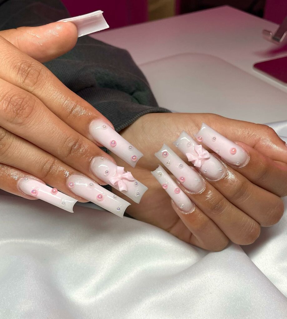 25 Latest Cloud Nails Designs To Try In 2024! 32 Acrylic White Cloud Nails Adorned with Gems