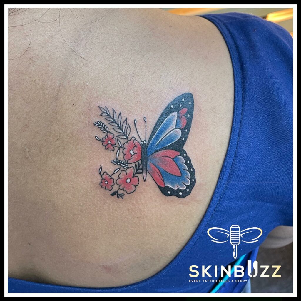12+ Shoulder Butterfly Tattoo To Inspire You! 19 Aesthetic Floral Blue Butterfly