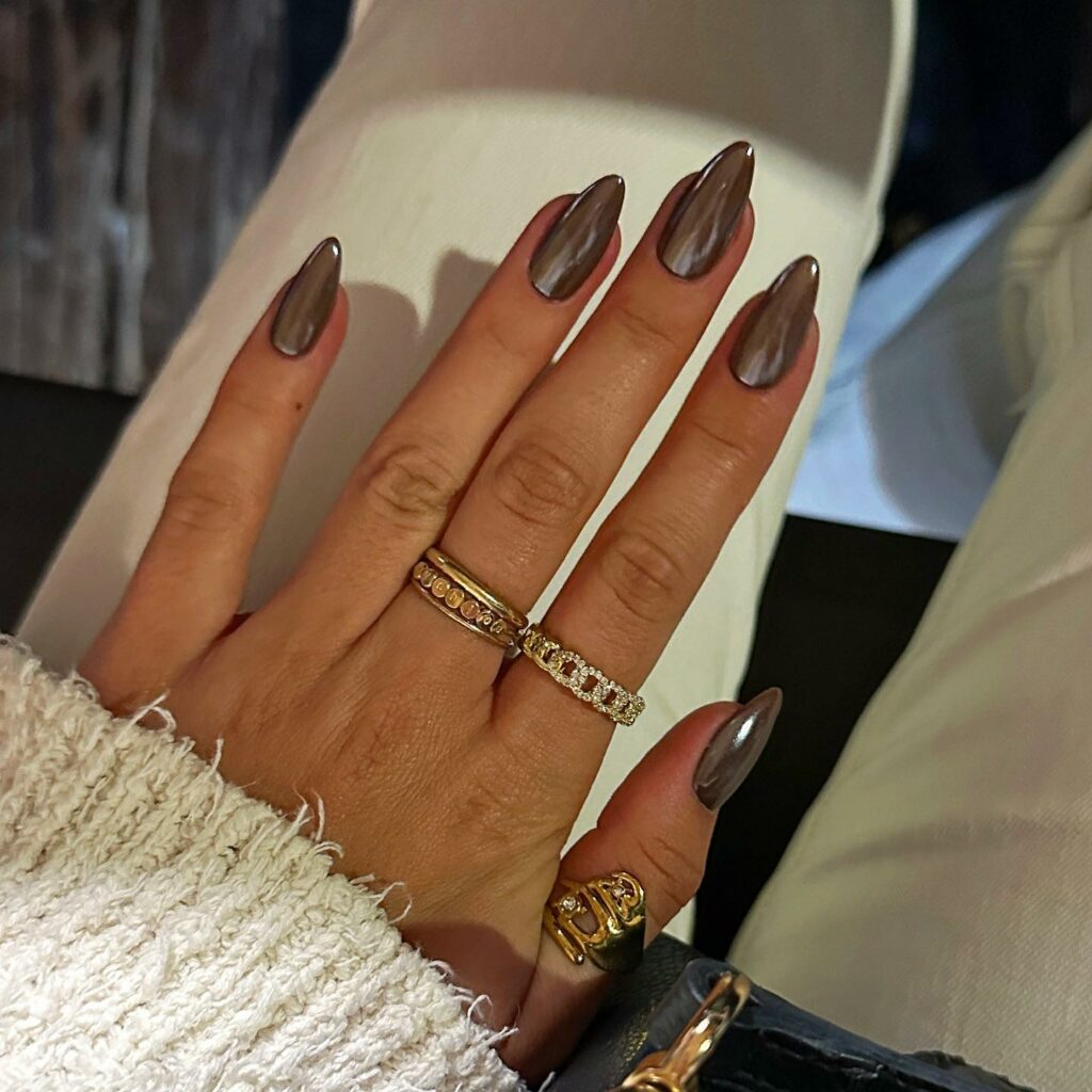 20 Latest Brown Chrome Nails Ideas To Try In 2024! 15 Sophisticated Almond Brown Chrome Nails