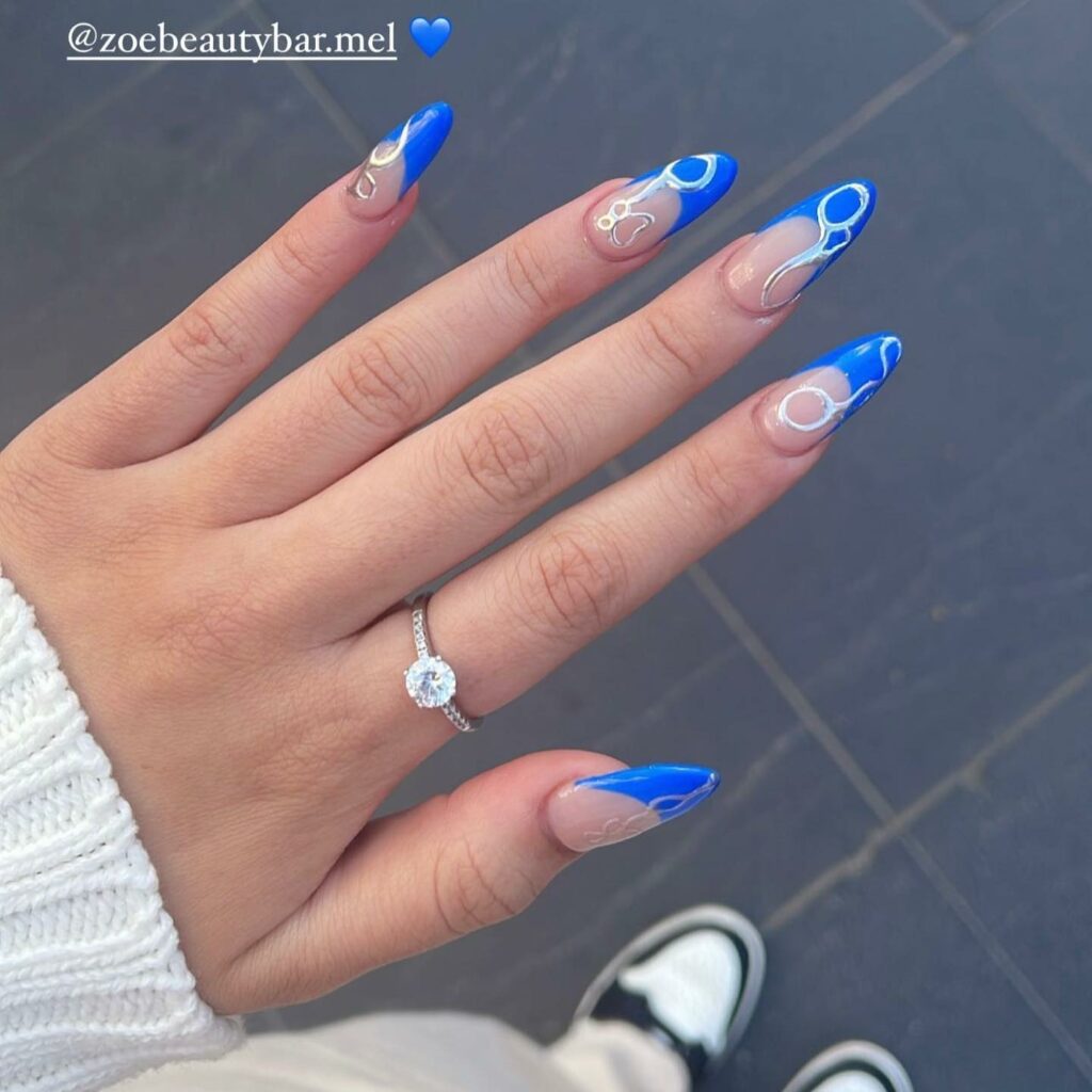 22 Latest Blue Chrome Nail Ideas To Try In 2024! 22 Almond French Blue Chrome Nails