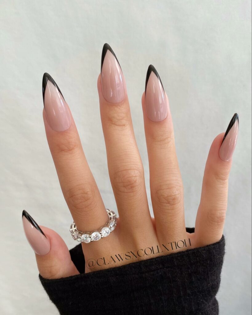 30 Latest Long French Tip Nail Ideas To Try In 2024! 14 Black-Tipped Long French Nails