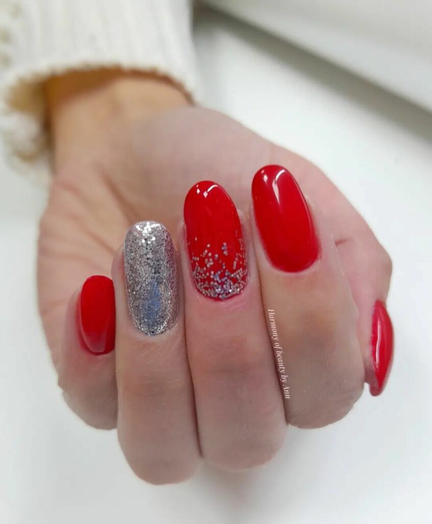 20 Latest Red And Silver Nail Ideas For 2024 14 Almond Red and Silver Nails