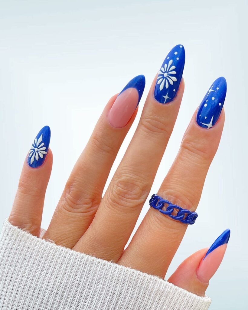 Feel Festive with 30 Blue Christmas Nail Ideas in 2024 18 Almond Royal Blue Christmas Nails