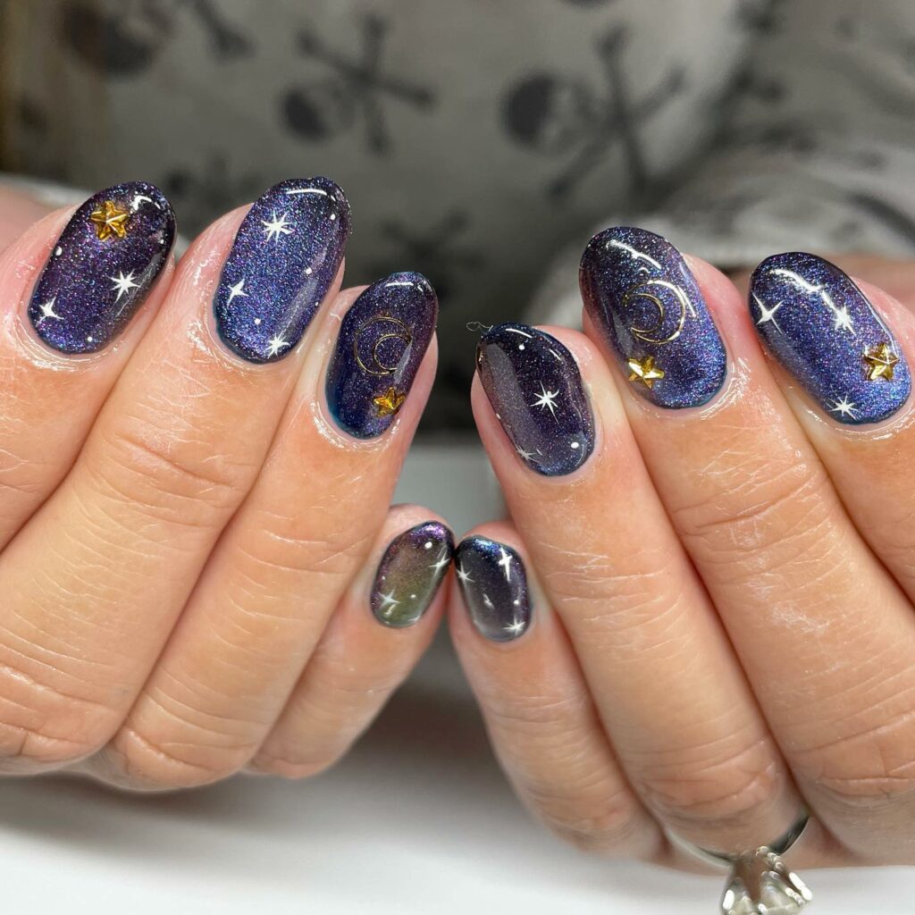 Mesmerizing Galaxy Nail Designs to Try in 2024 π 17 Almond Shaped Glitter Galaxy Nails