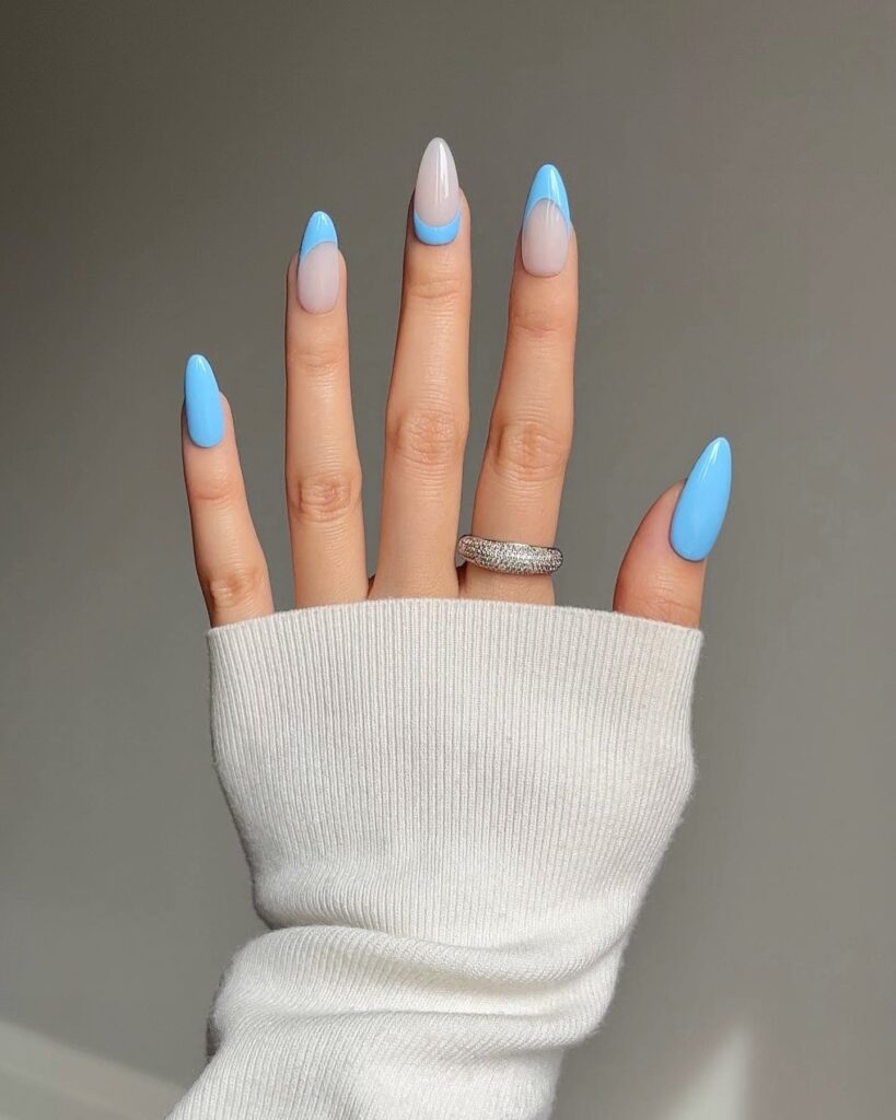 20 Latest Cinderella Nail Ideas To Try In 2024! 24 Almond Sky Blue Cinderella Inspired Nails