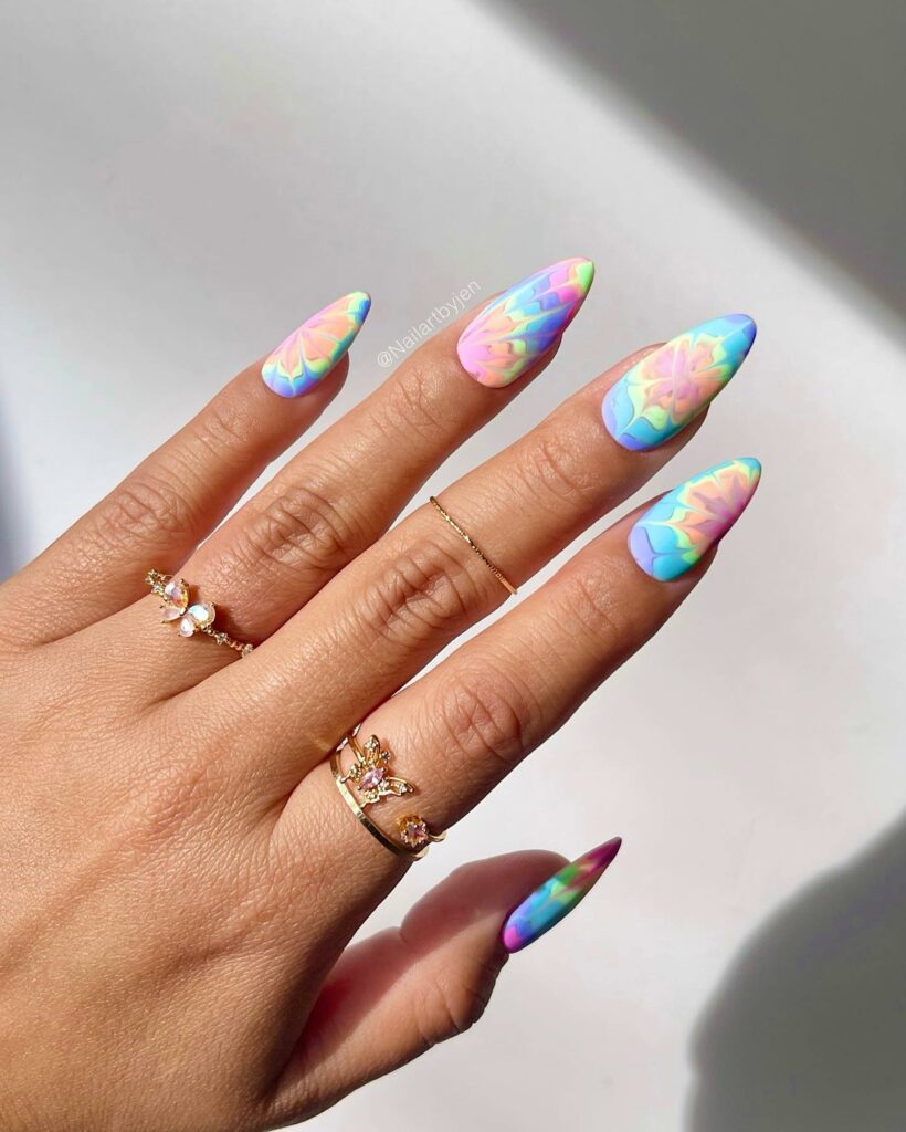Get Artsy with 25 Tie-Dye Nail Designs in 2024 34 Sleek Almond Tie-Dye Nails