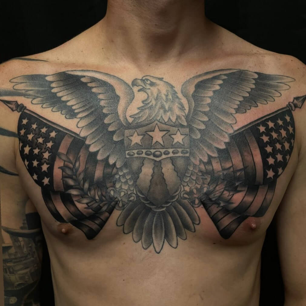 12+ Black American Flag Tattoo Ideas To Inspire You! 12 American Flag Eagle Tattoo Black And White