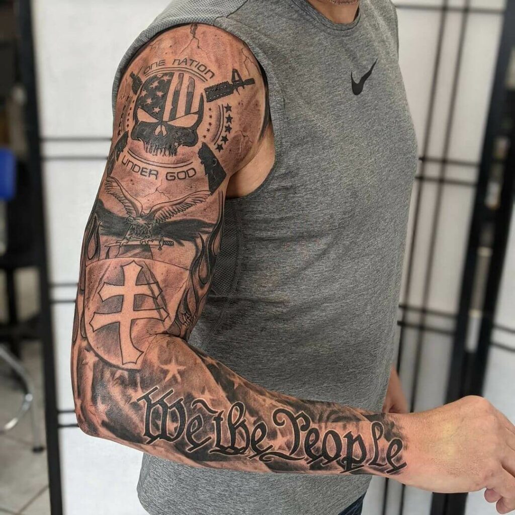 12+ Black American Flag Tattoo Ideas To Inspire You! 13 American Flag We The People Tattoo