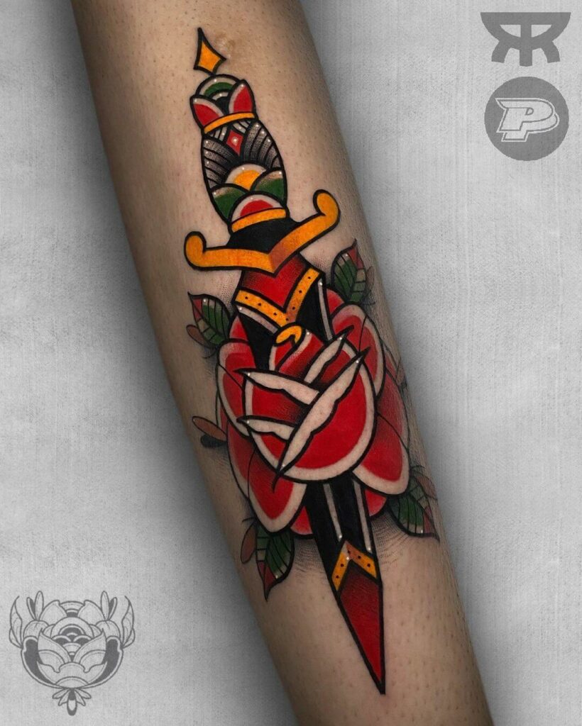 12+ American Traditional Dagger Tattoo Ideas That Will Blow Your Mind! 10 American Traditional Dagger Tattoo