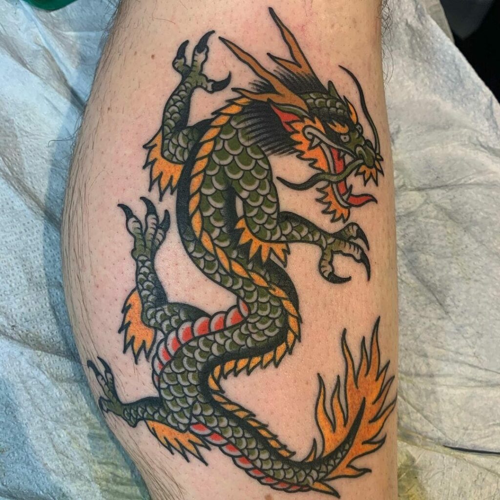 10+ Traditional Dragon Tattoo Ideas You Have to See to Believe! 11 American Traditional Dragon Tattoo Ideas