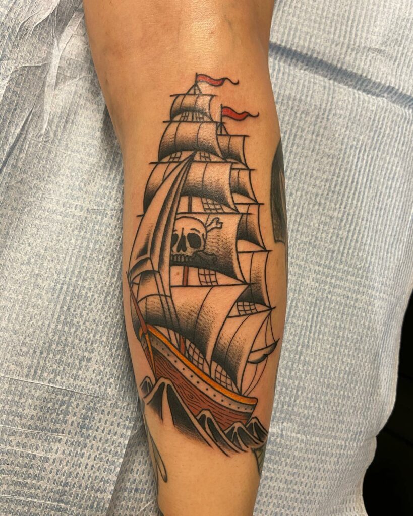 12+ Traditional Pirate Ship Tattoo Ideas To Inspire You! 17 American Traditional Pirate Ship Tattoo
