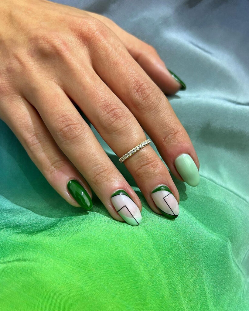 Feel the Nature with 31 Forest Green Nail Designs in 2024 38 Geometric Forest Green Nail Designs