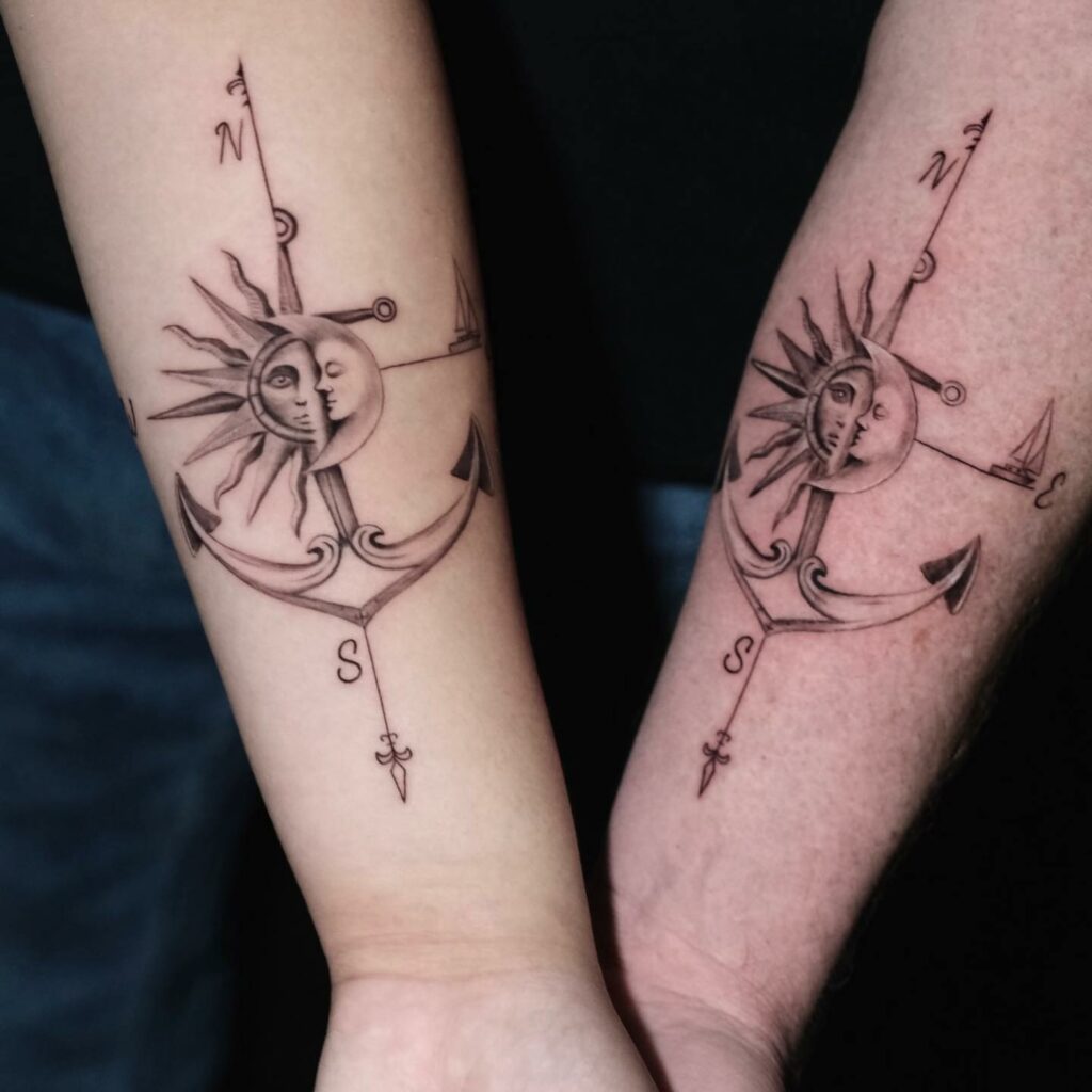 10+ Matching Sun And Moon Tattoo Ideas That Will Blow Your Mind! 14 Anchor Sun And Moon Tattoo