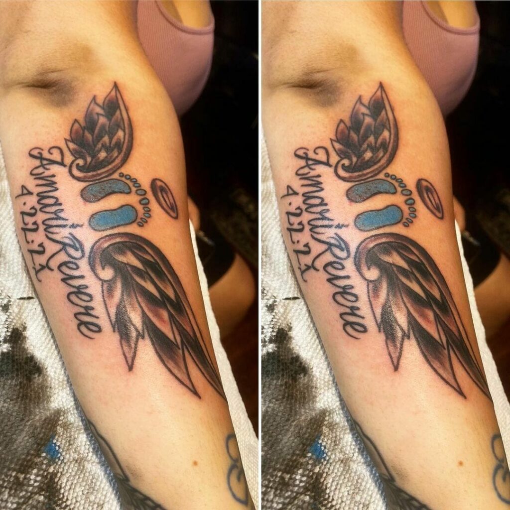11+ Baby Footprint Tattoo Ideas You'll Have To See To Believe! 14 Angel Baby Footprint With Wings Tattoo